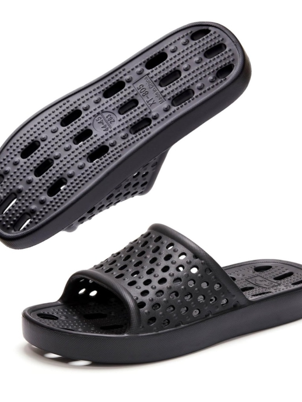 Black Men's Slide Sandals with Perforated Upper